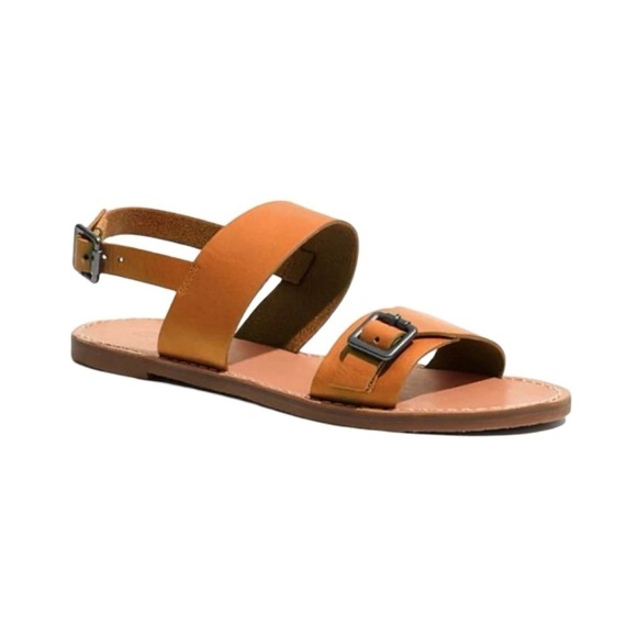 MADEWELL The Boardwalk Buckle Sandal Cognac Smooth Leather Sz 7.5 - Picture 1 of 6